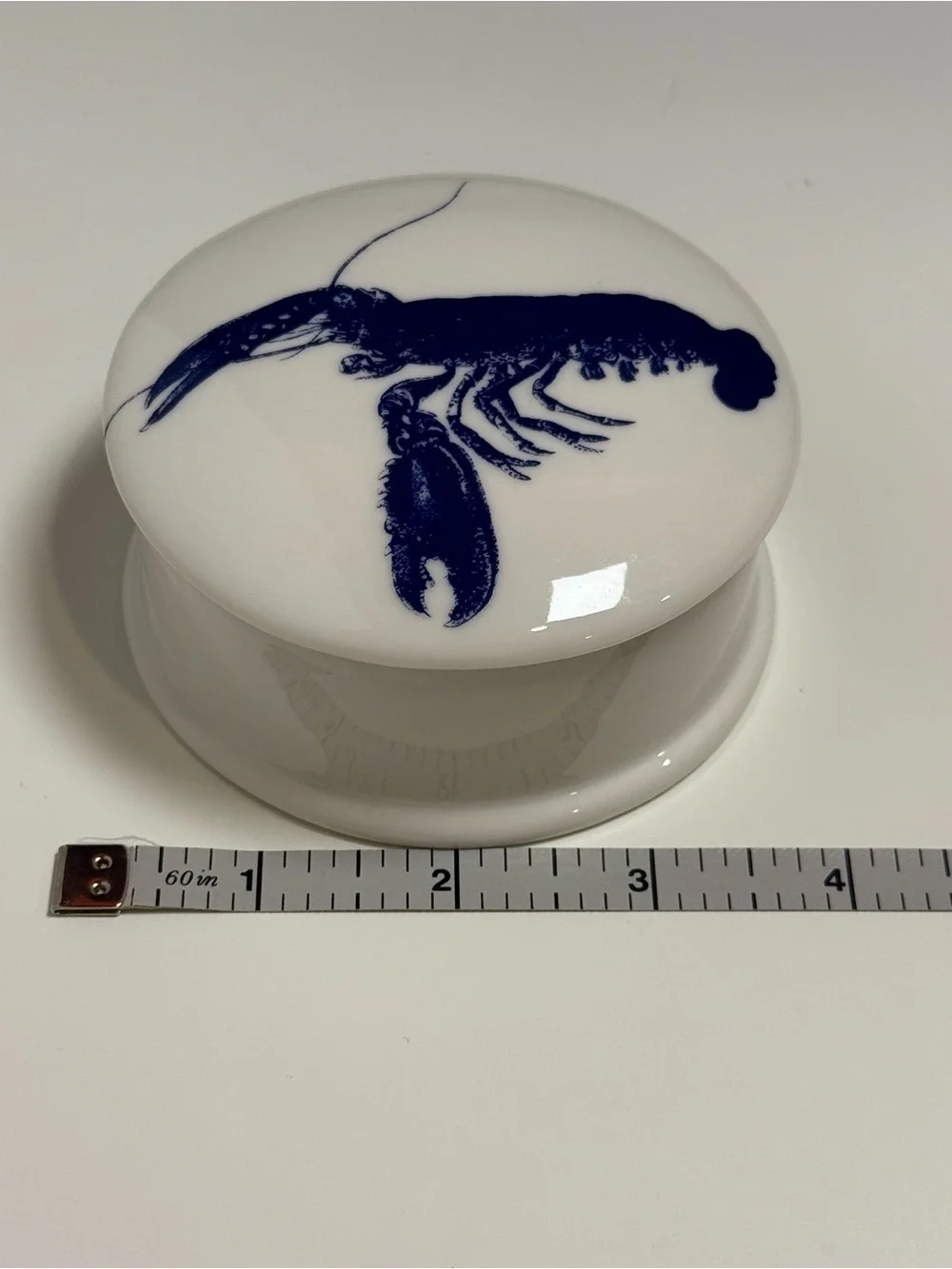 Caskata Blue Lobster Porcelain Round Trinket Jewelry Box 